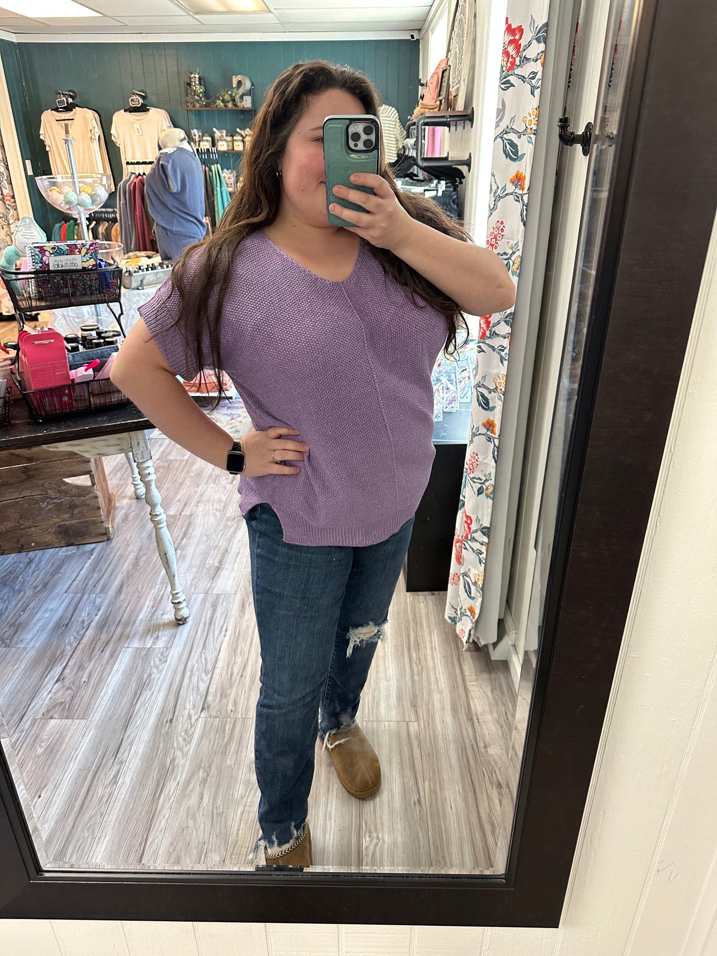 Lavender short sleeve sweater top