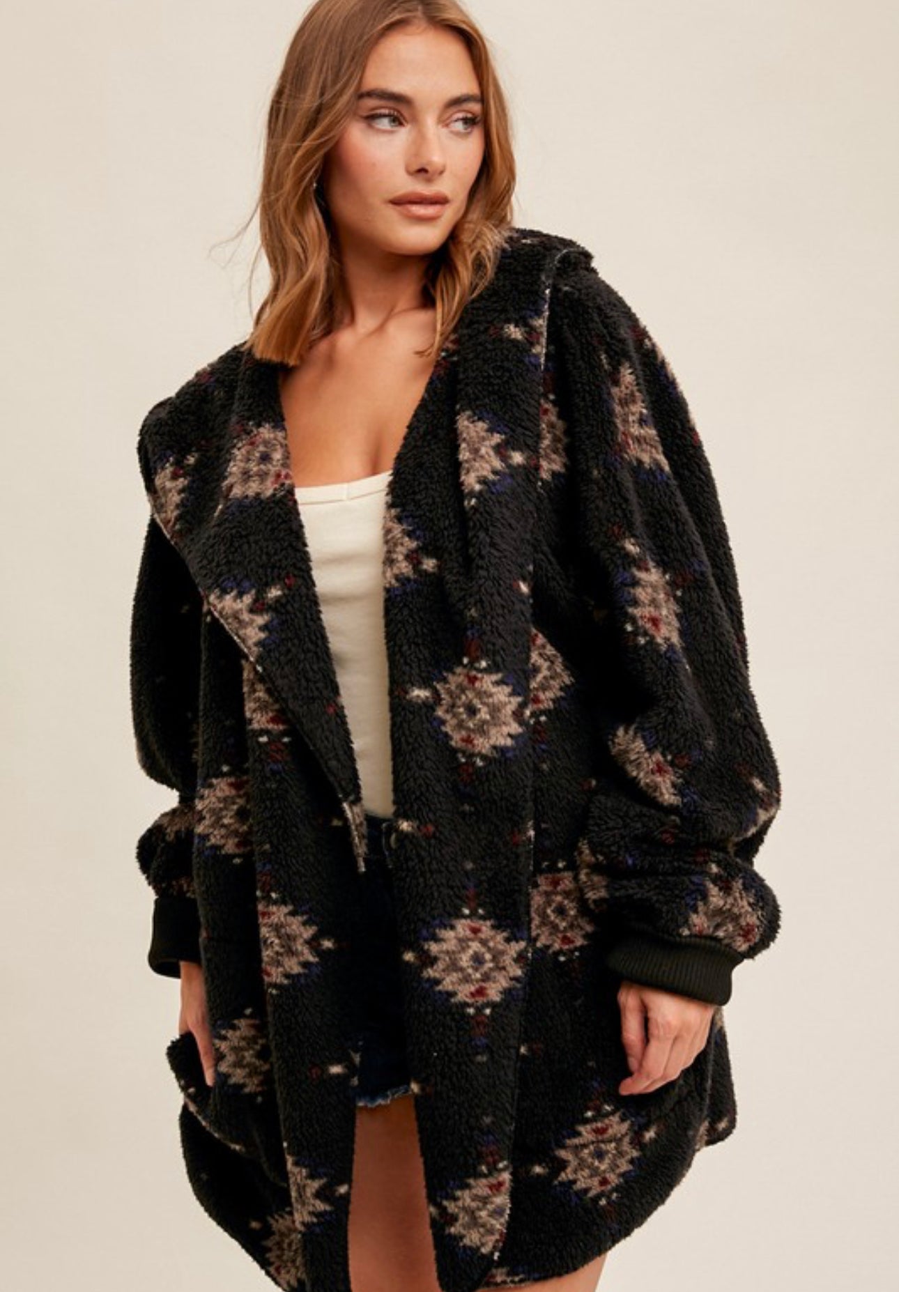 Tribal luxe hooded cardigan