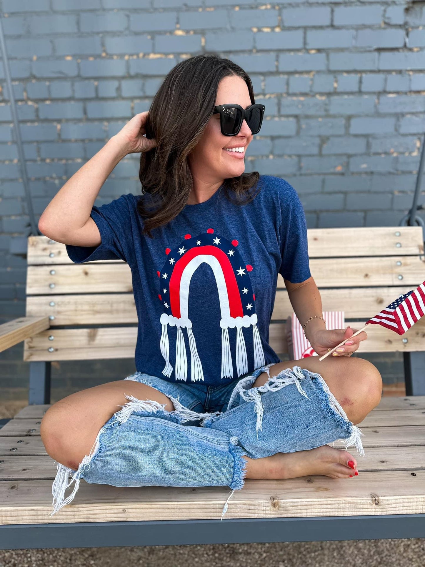 Red white & rainbow tee