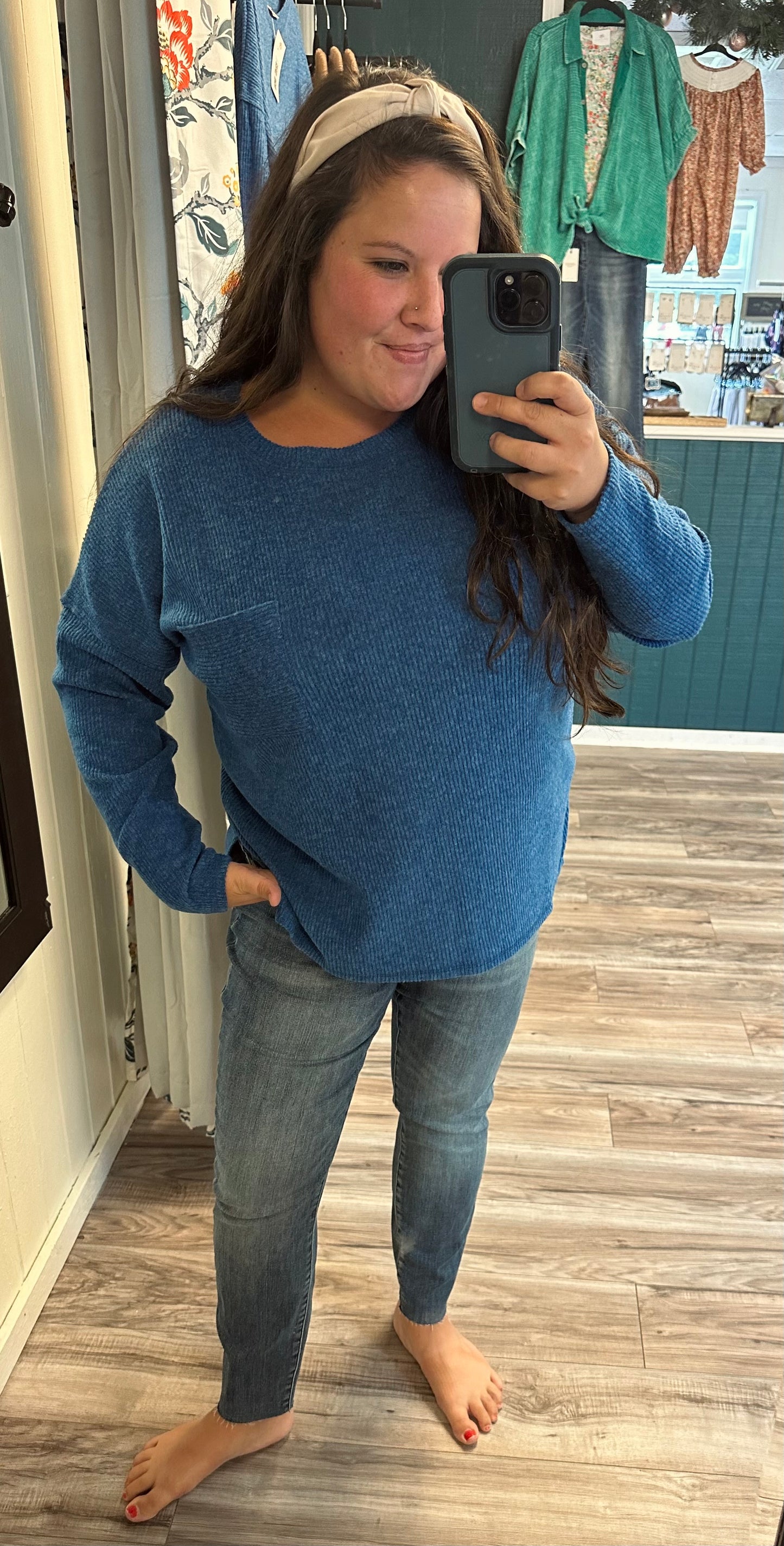 Ribbed hacci pocket top