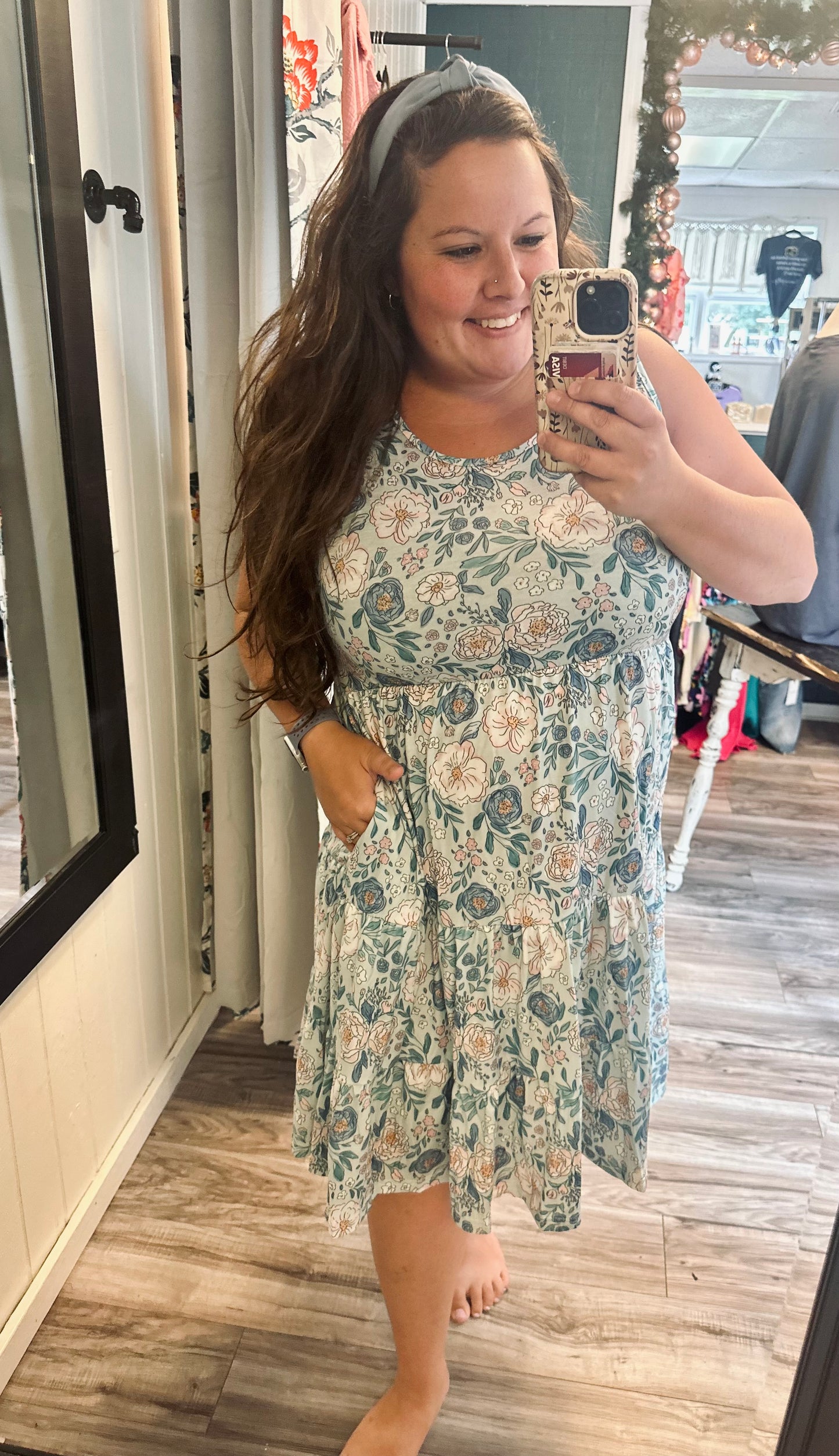 Mint floral boho tier dress
