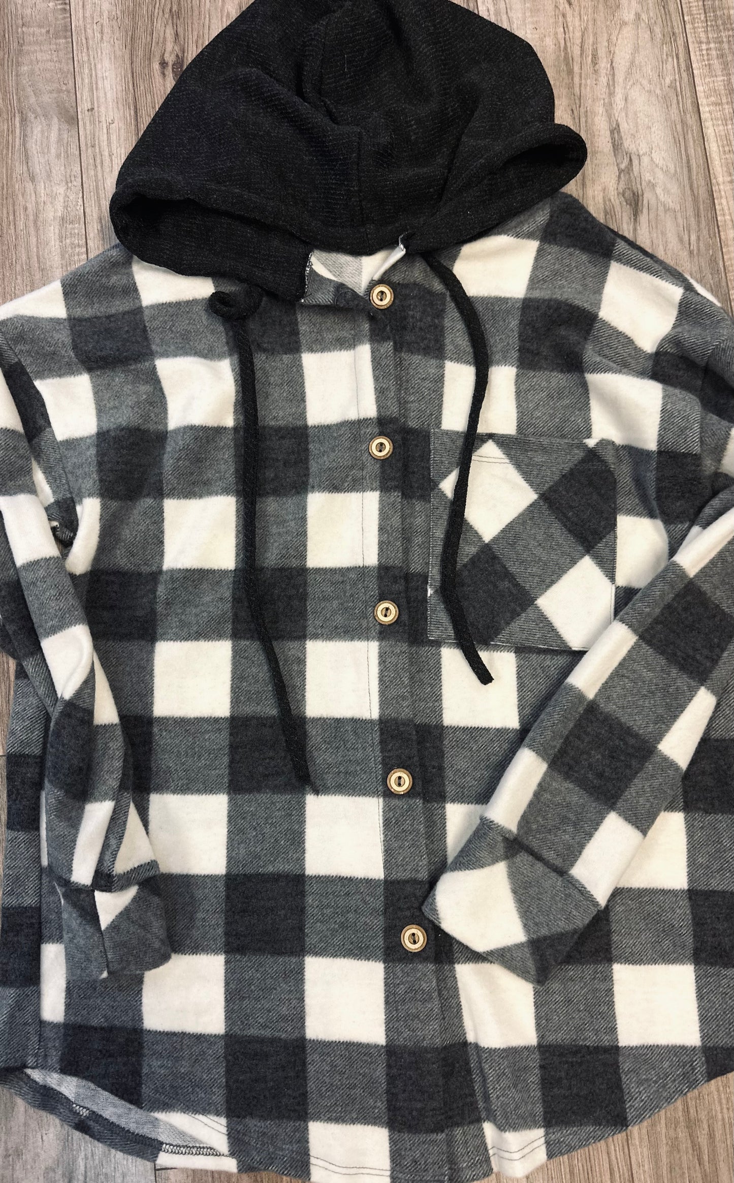Brushed check hooded shacket