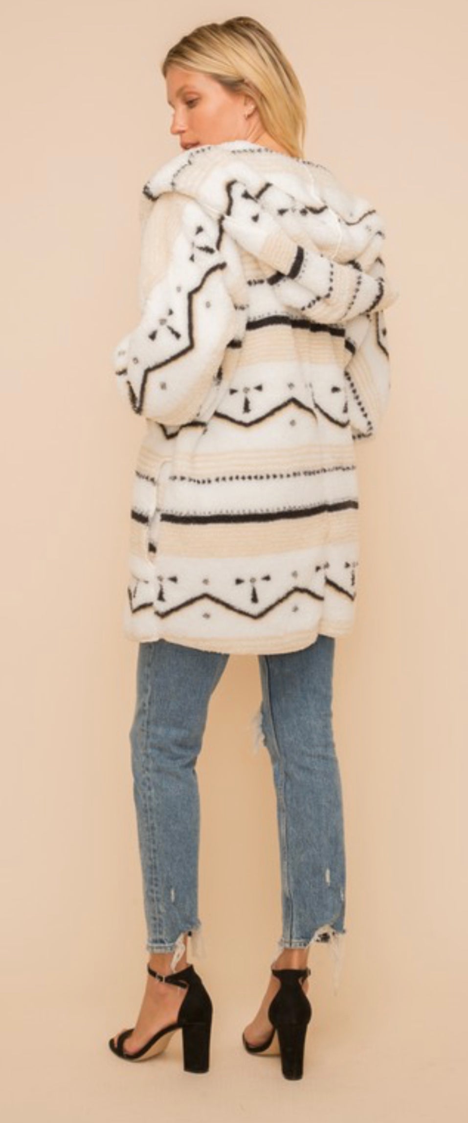 Ivory geo luxe hooded cardigan