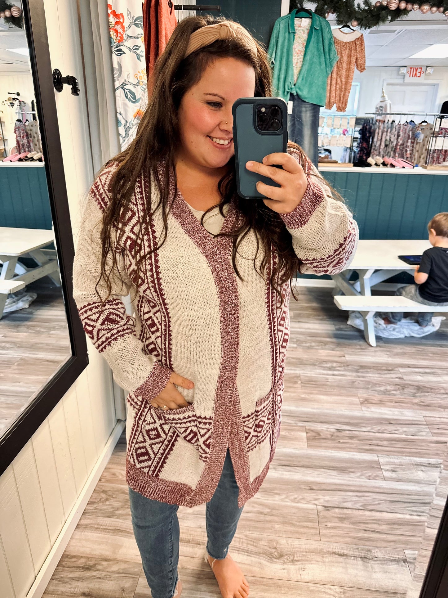 Burgundy cream Aztec knit