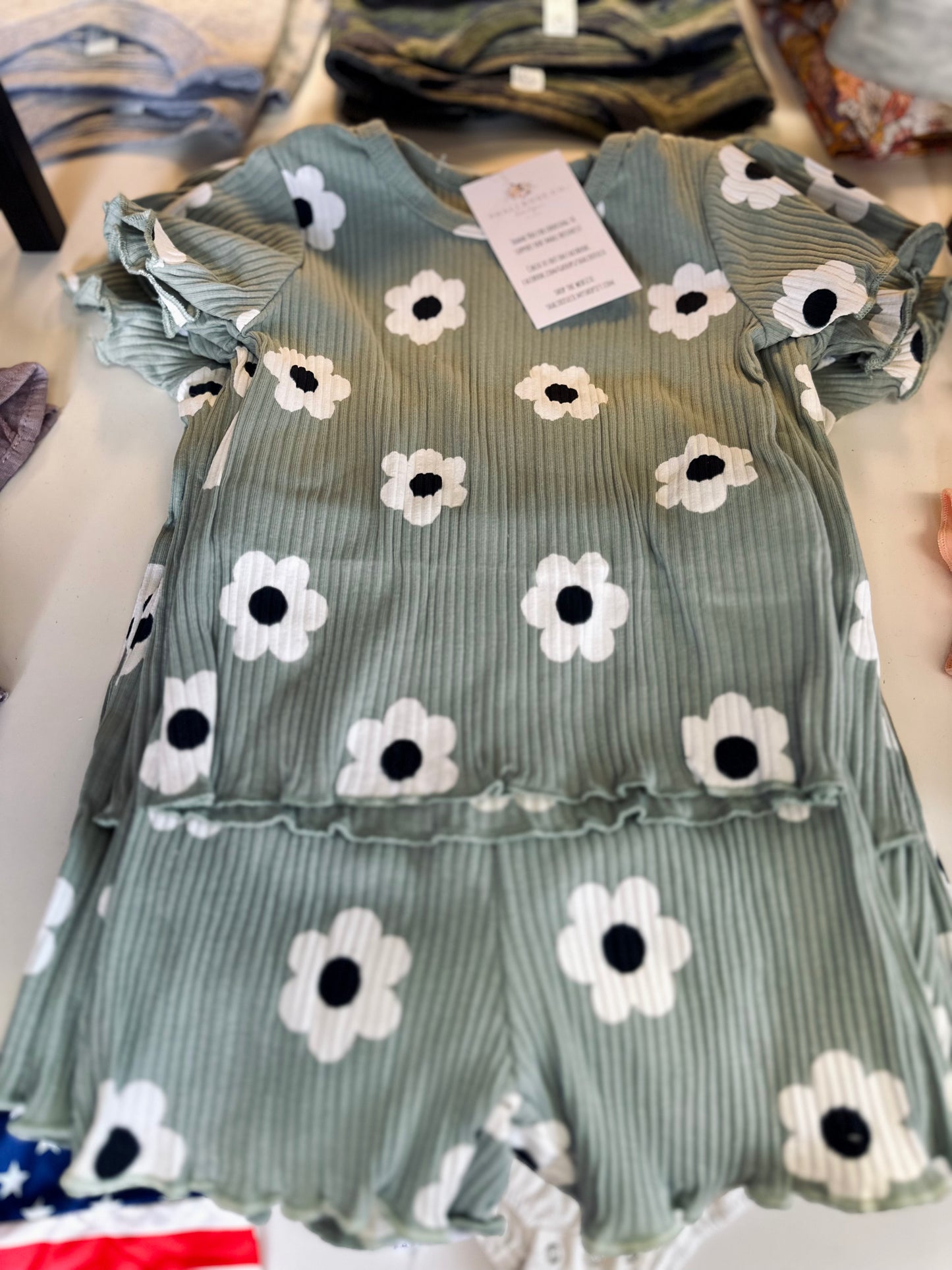 Sage floral ribbed set