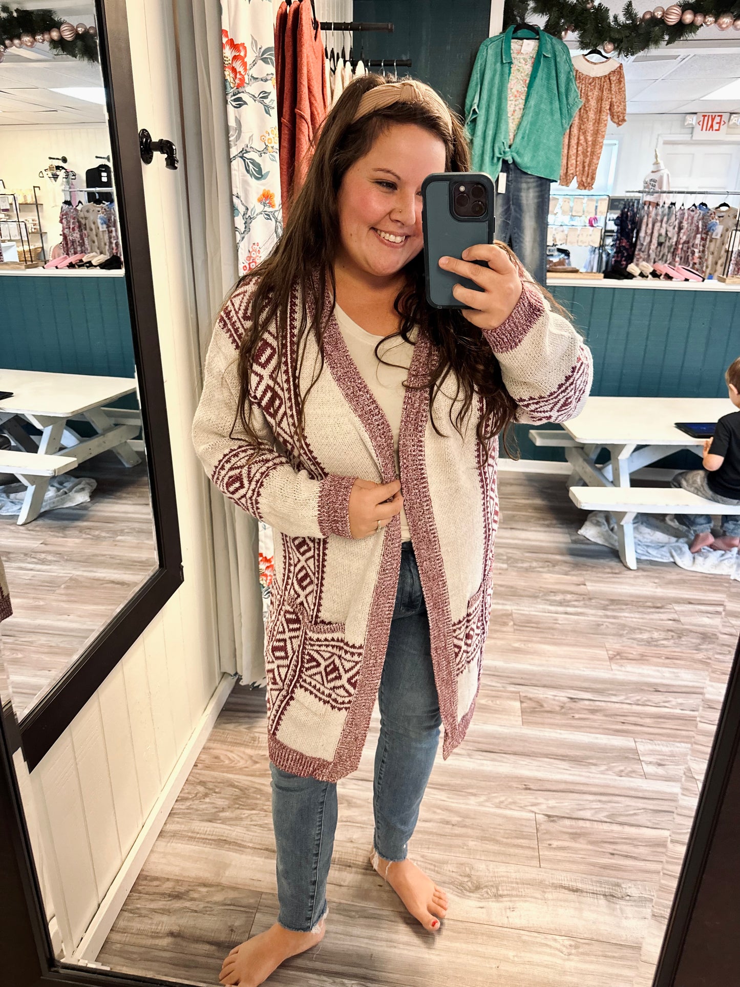 Burgundy cream Aztec knit