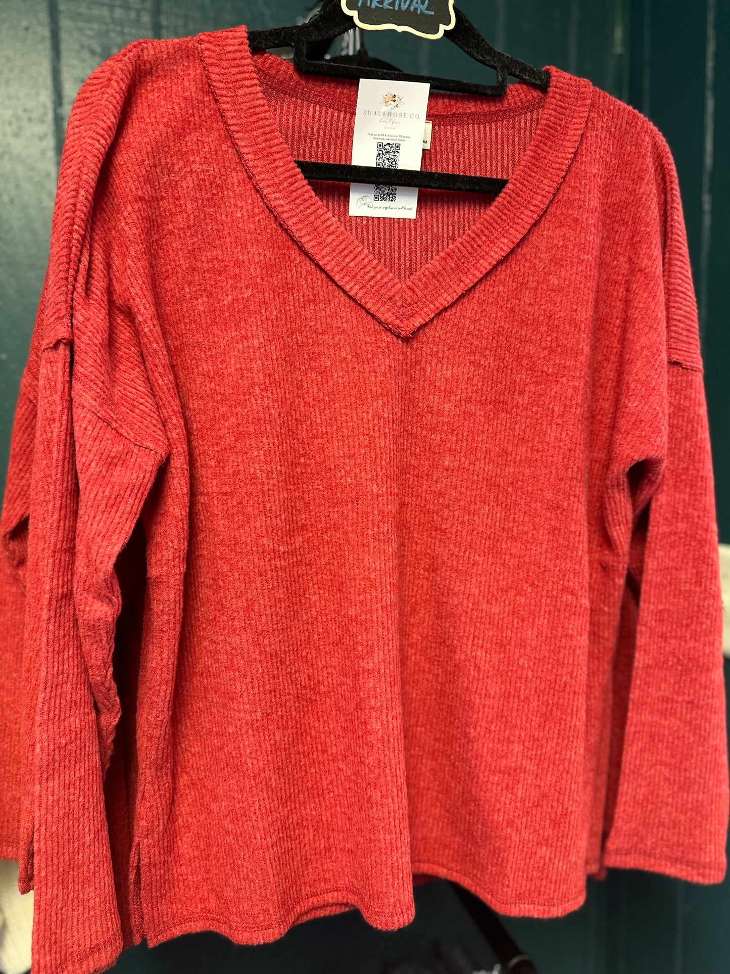 Brushed ribbed vneck