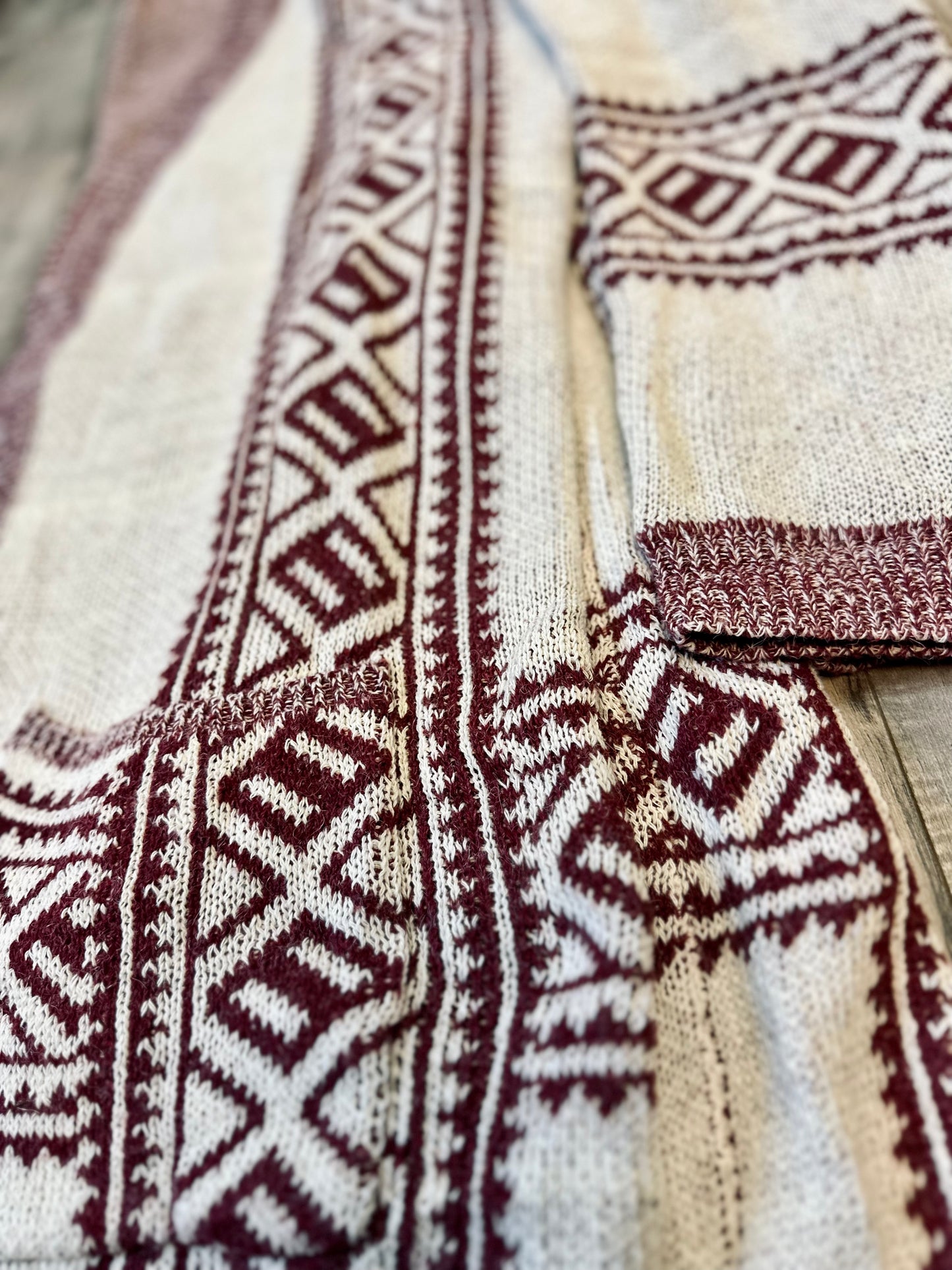 Burgundy cream Aztec knit