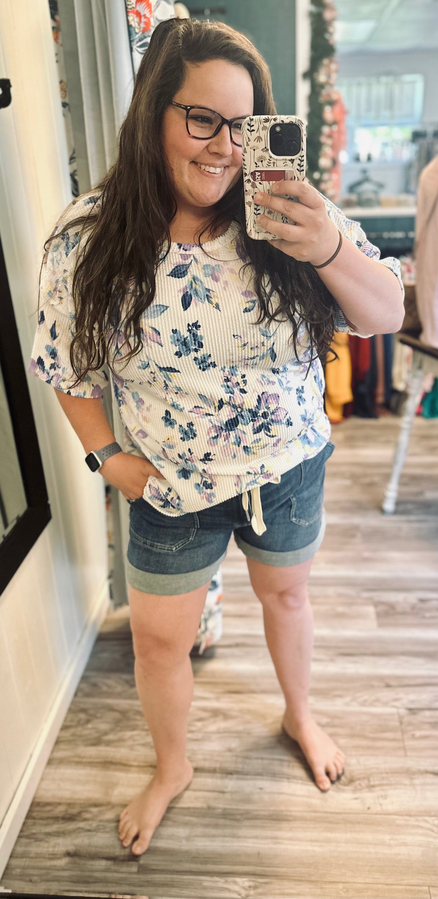 Lavender floral waffle top