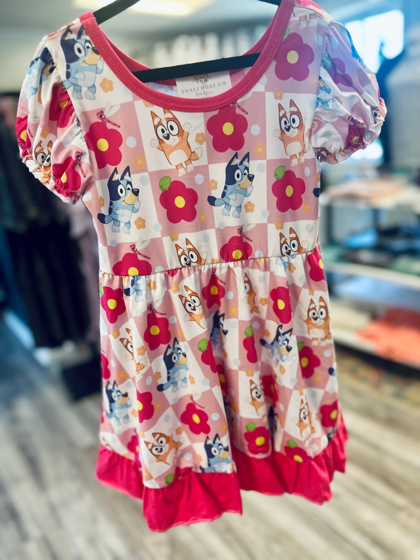 Check floral dog dress