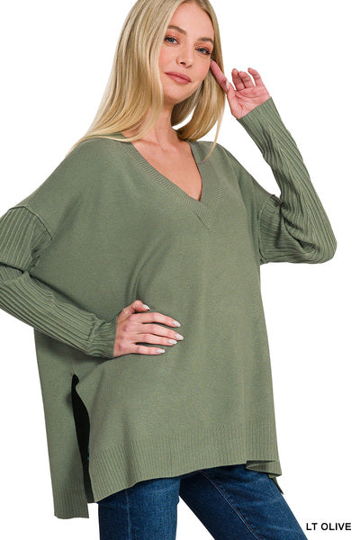 Just roll with it ribbed vneck sweater (2 colors)