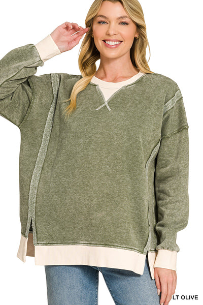 Acid wash trim oversized crewneck