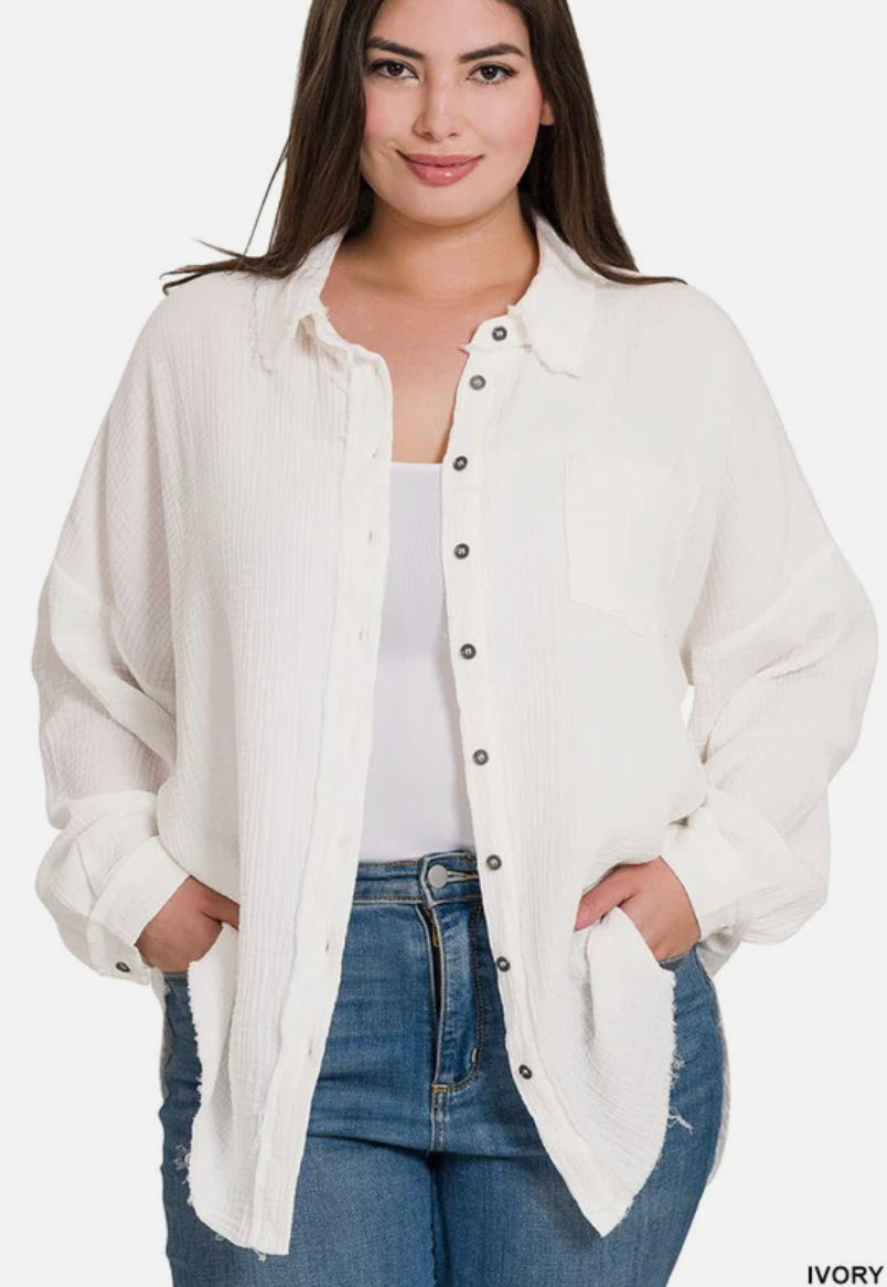 White Gauze button up shirt