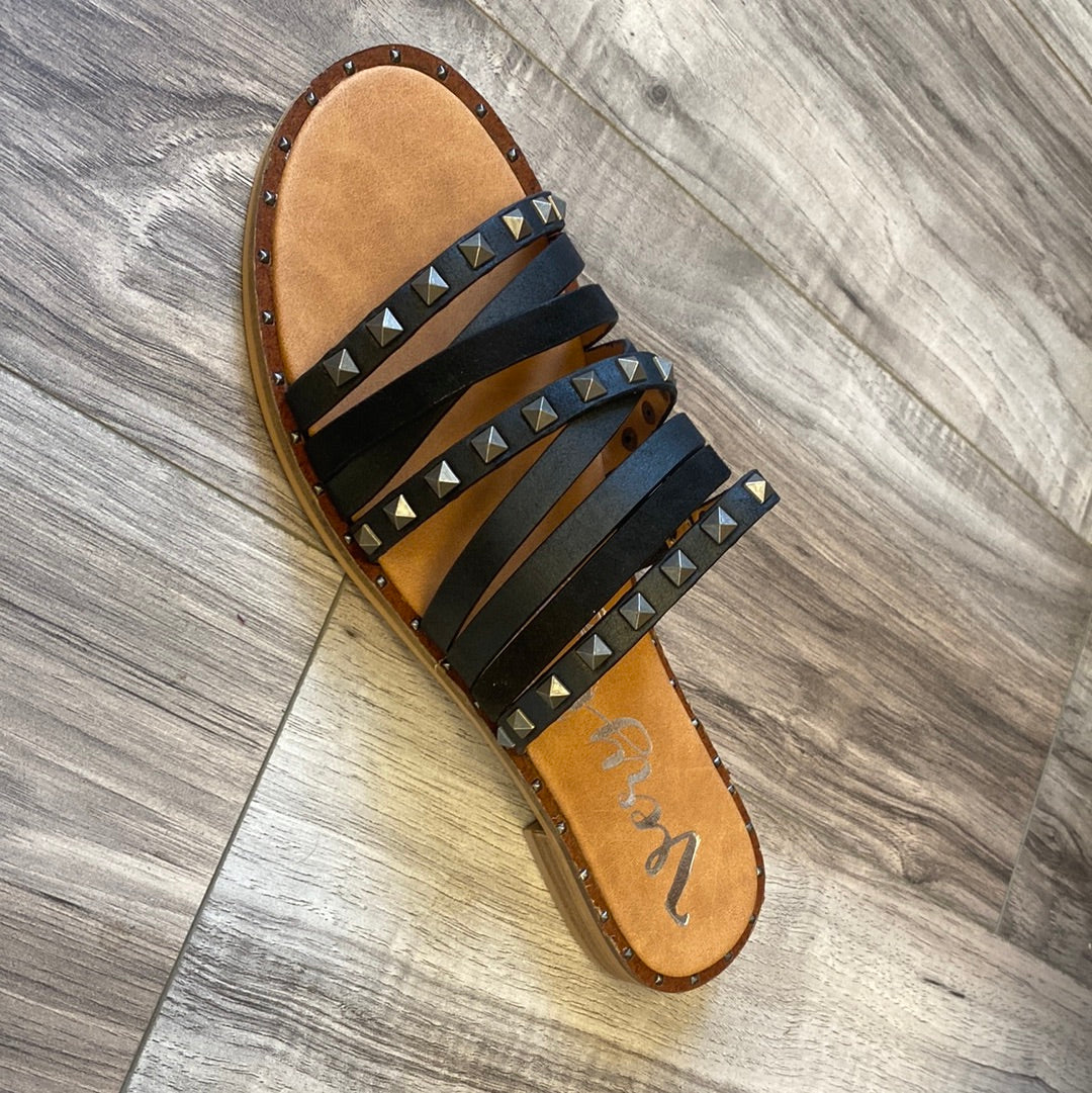 Black stud slip on sandals