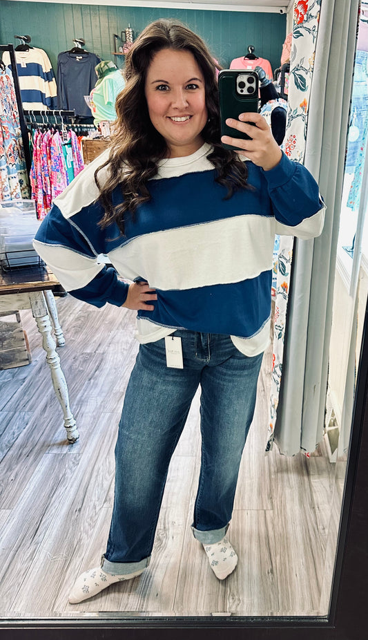 Navy & white french terry crewneck