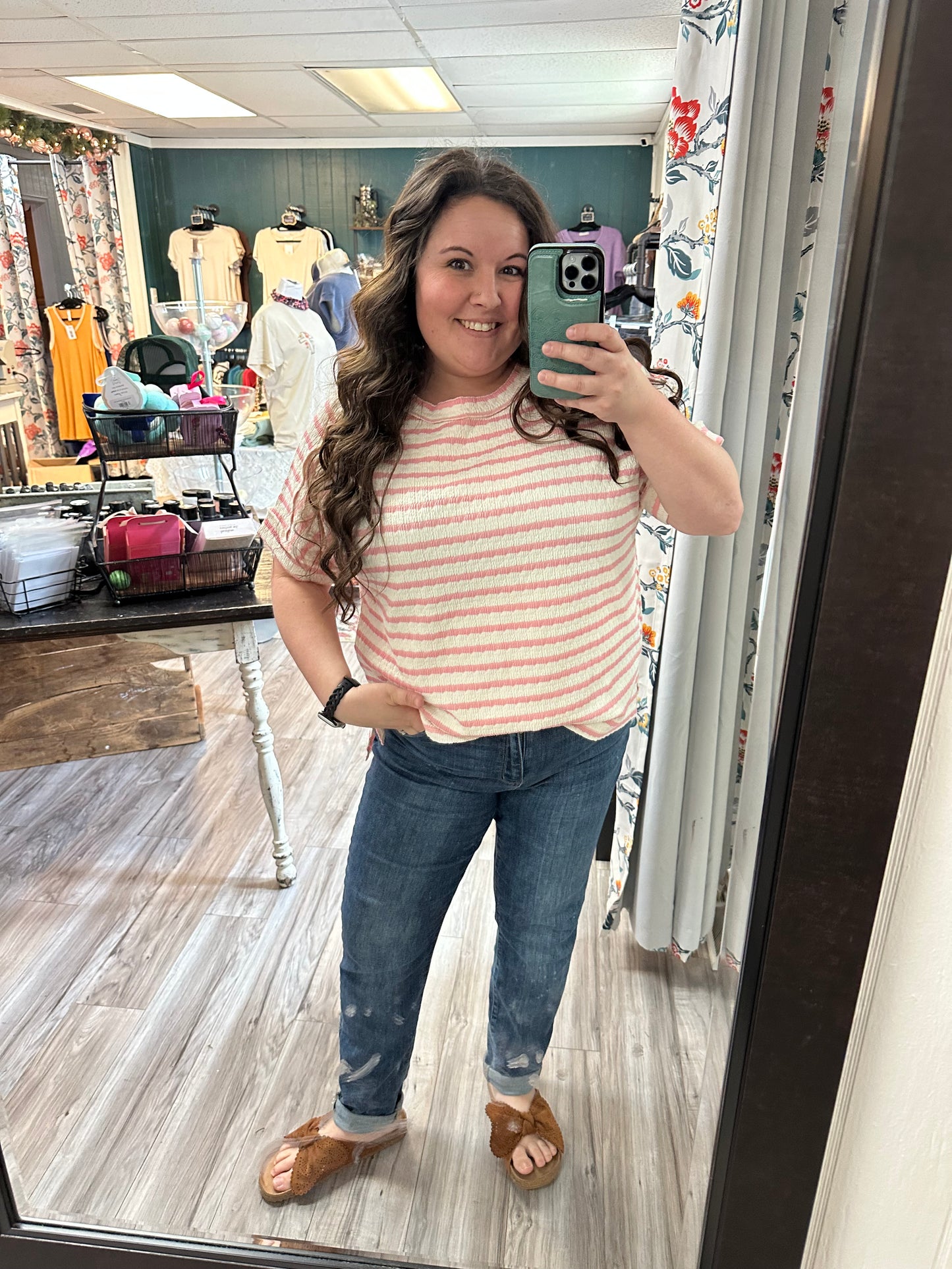 Pink striped short sleeve top