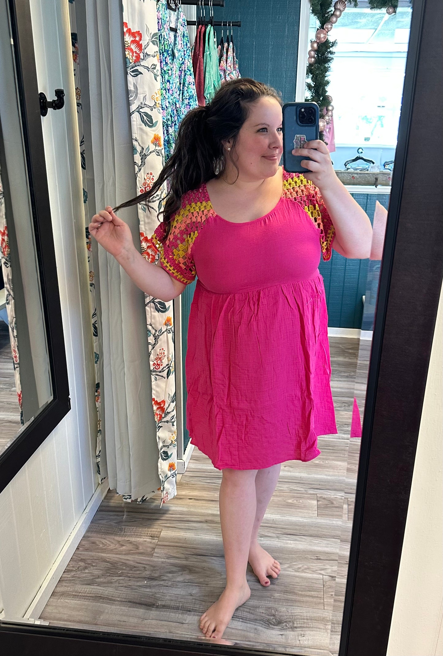 Pink crochet gauze dress