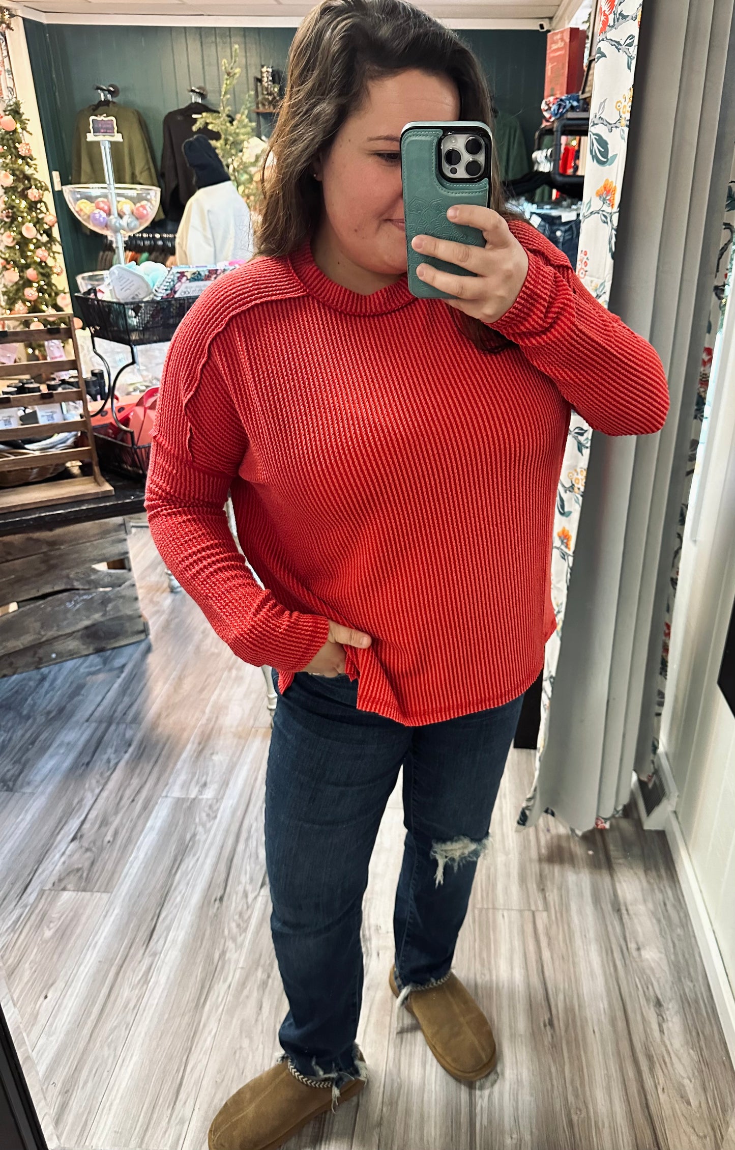 Ribbed contrast long sleeve top
