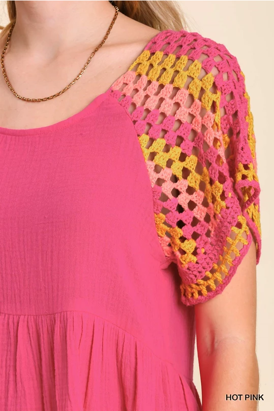 Pink crochet gauze dress