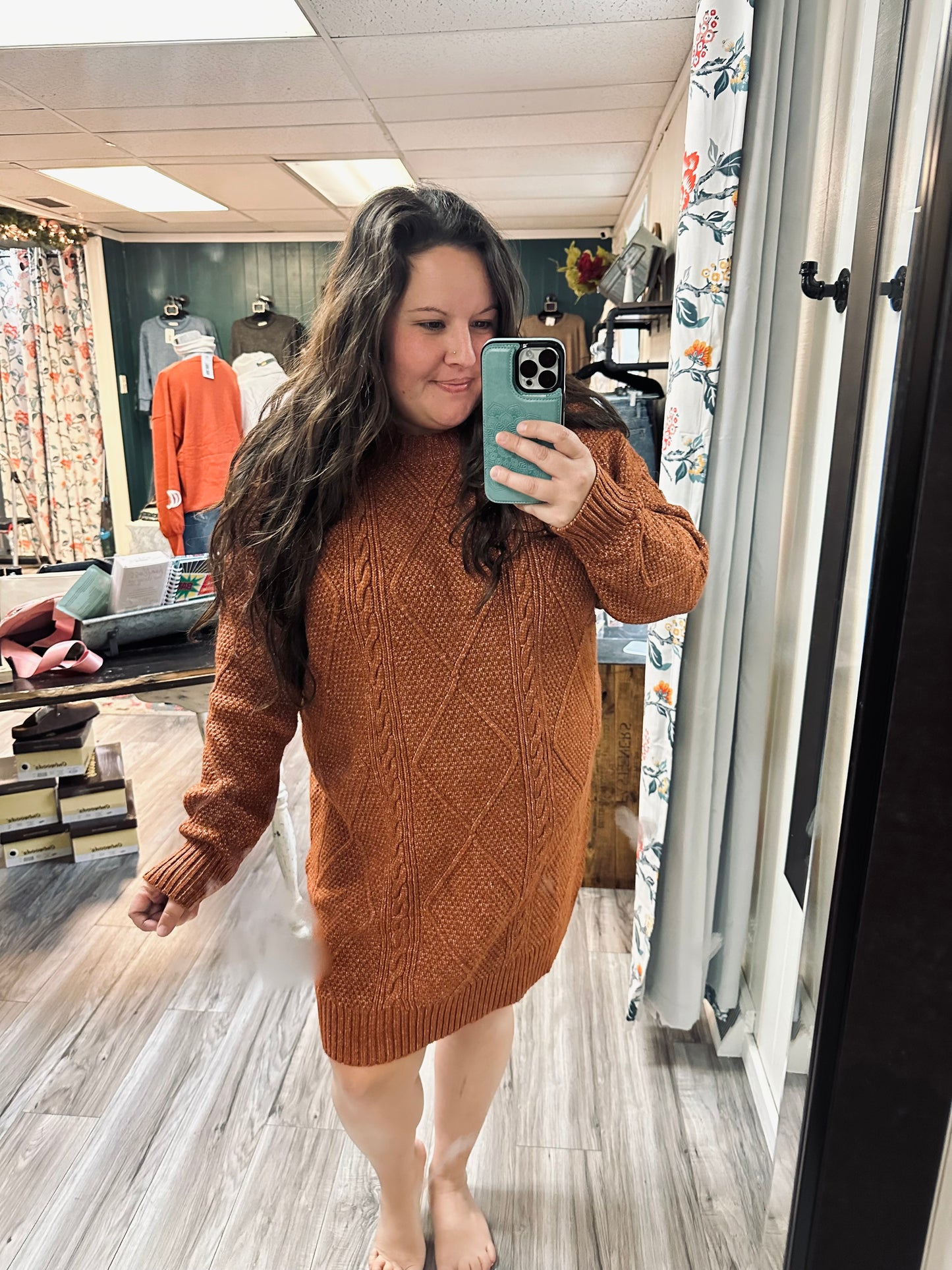 Callie’s cable knit sweater dress