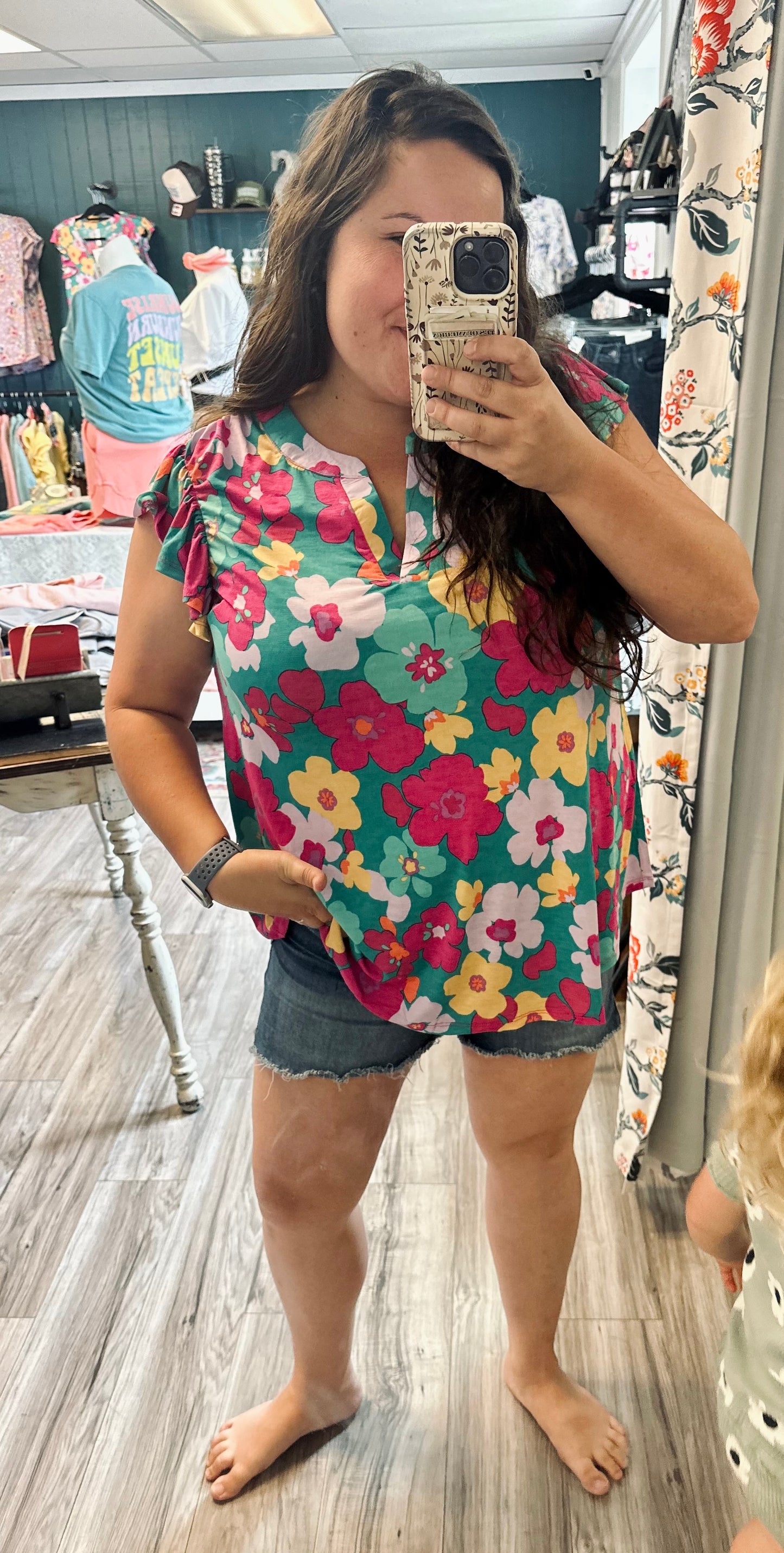 Green floral Dear Scarlett top