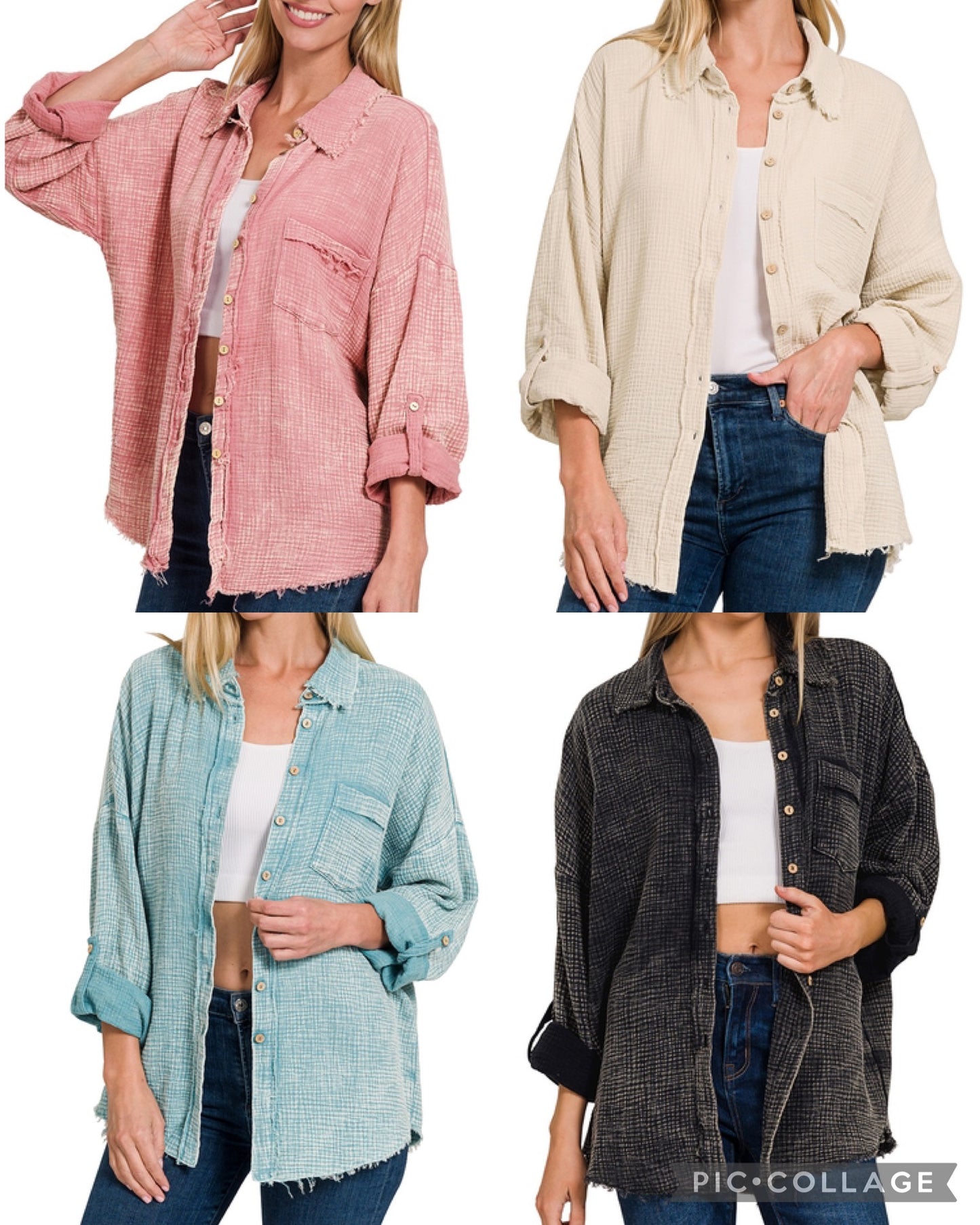 Washed out gauze button up