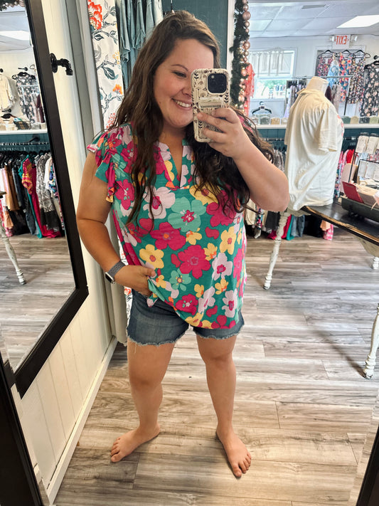 Green floral Dear Scarlett top