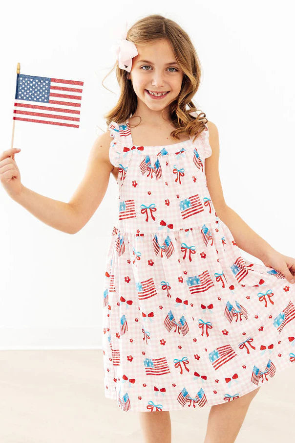 Flags & bow check twirl dress