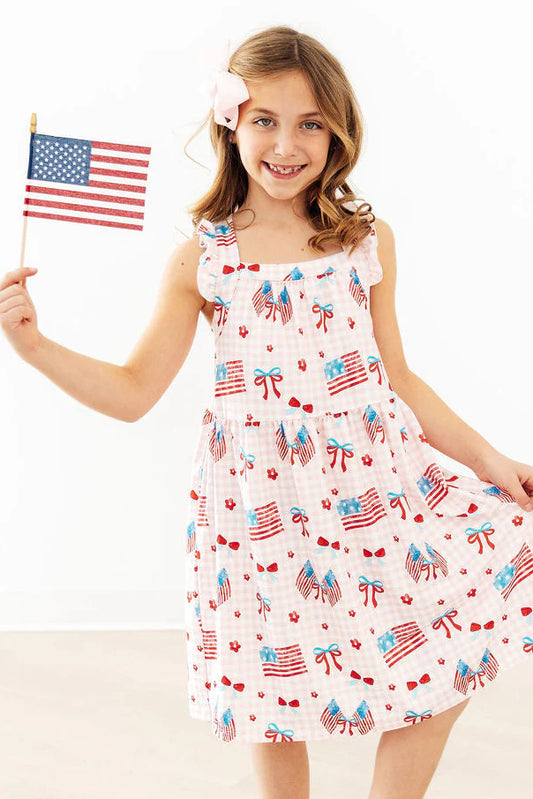 Flags & bow check twirl dress