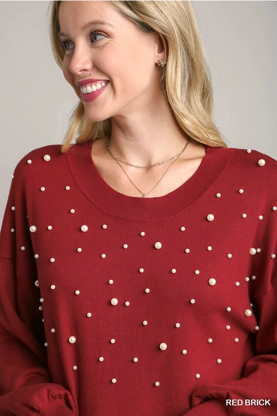 Pearl round neck sweater dress