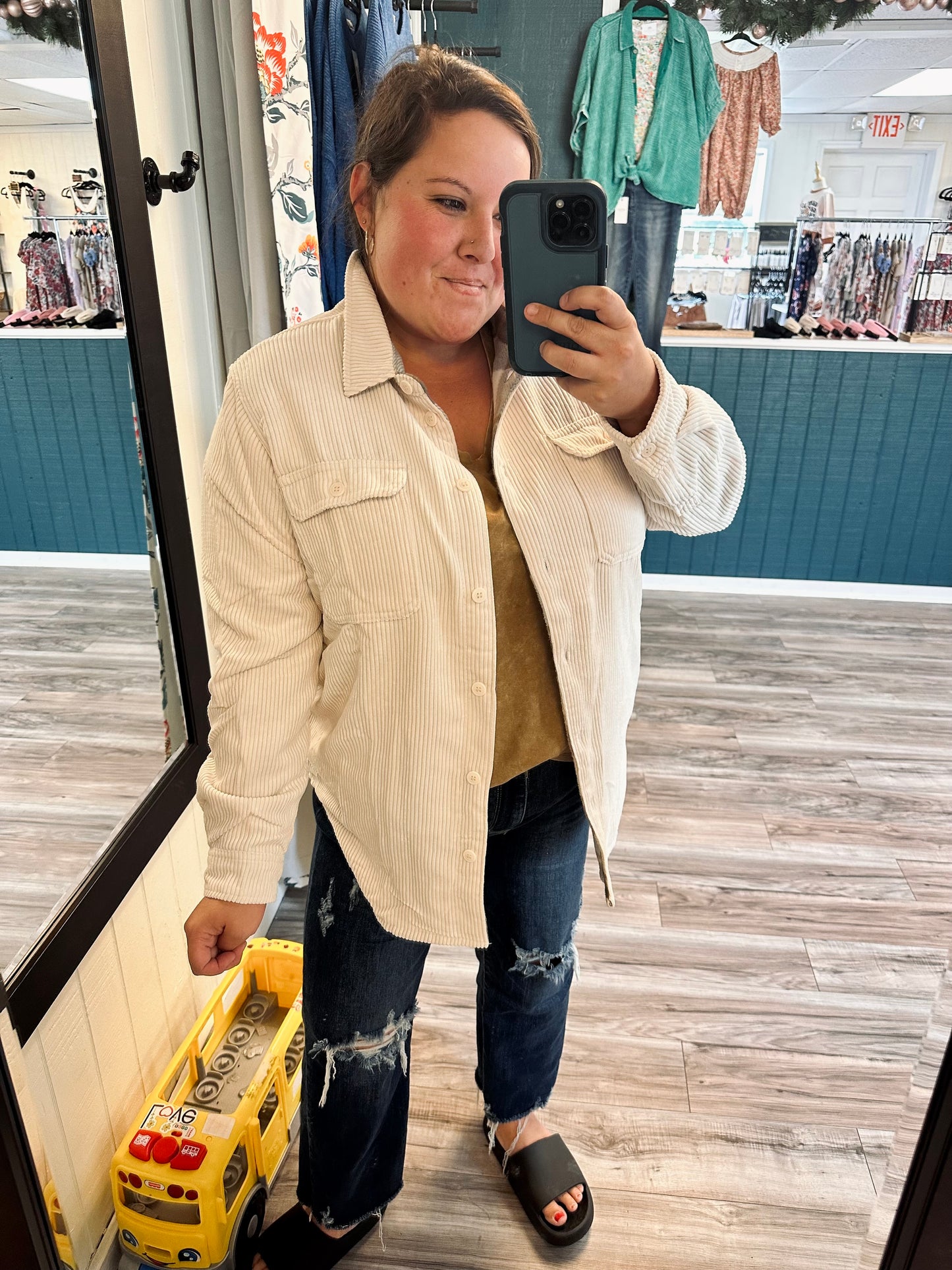 Corded reversible plaid shacket