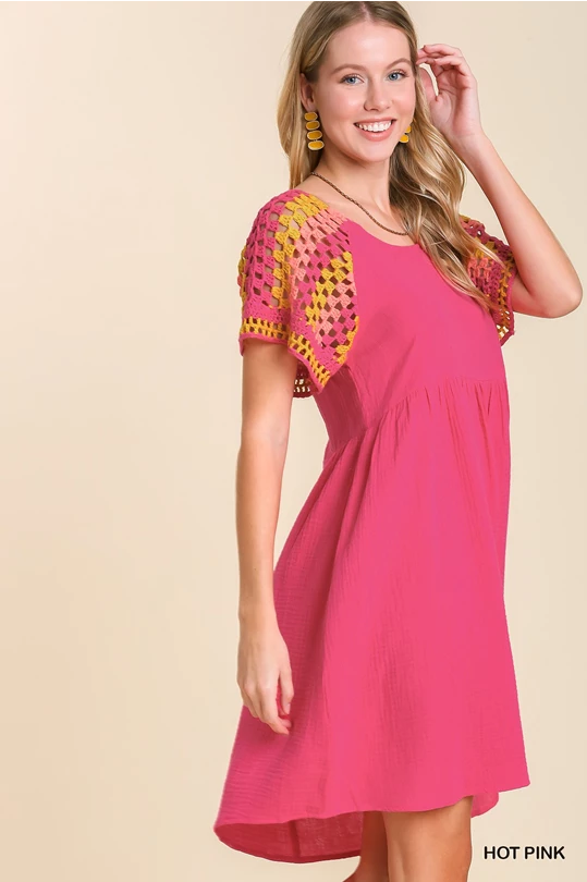 Pink crochet gauze dress