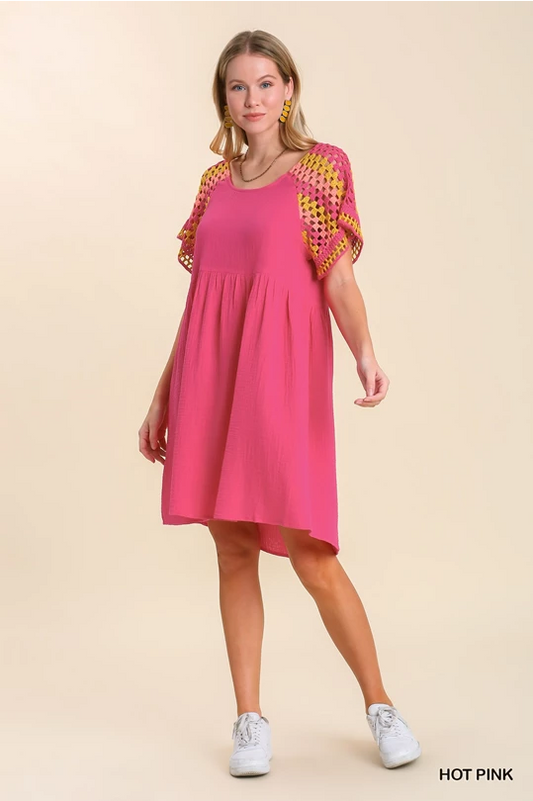 Pink crochet gauze dress