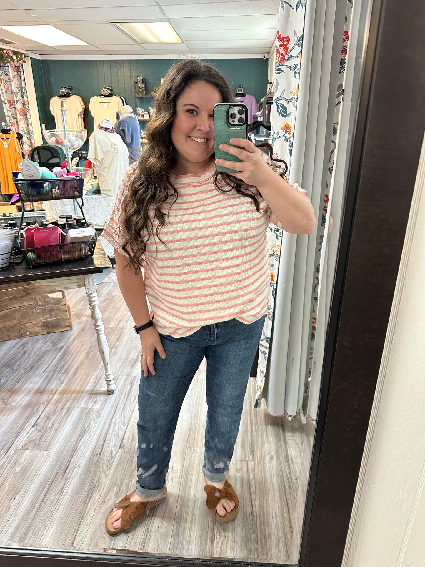 Pink striped short sleeve top