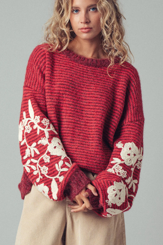 Vintage striped embroidered sweater