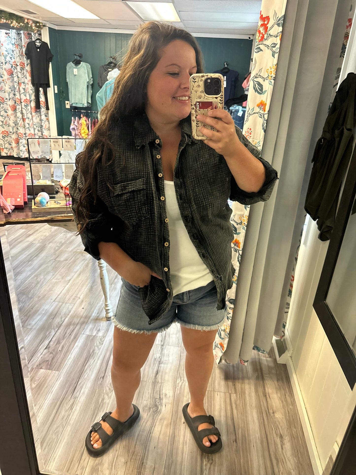 Washed out gauze button up