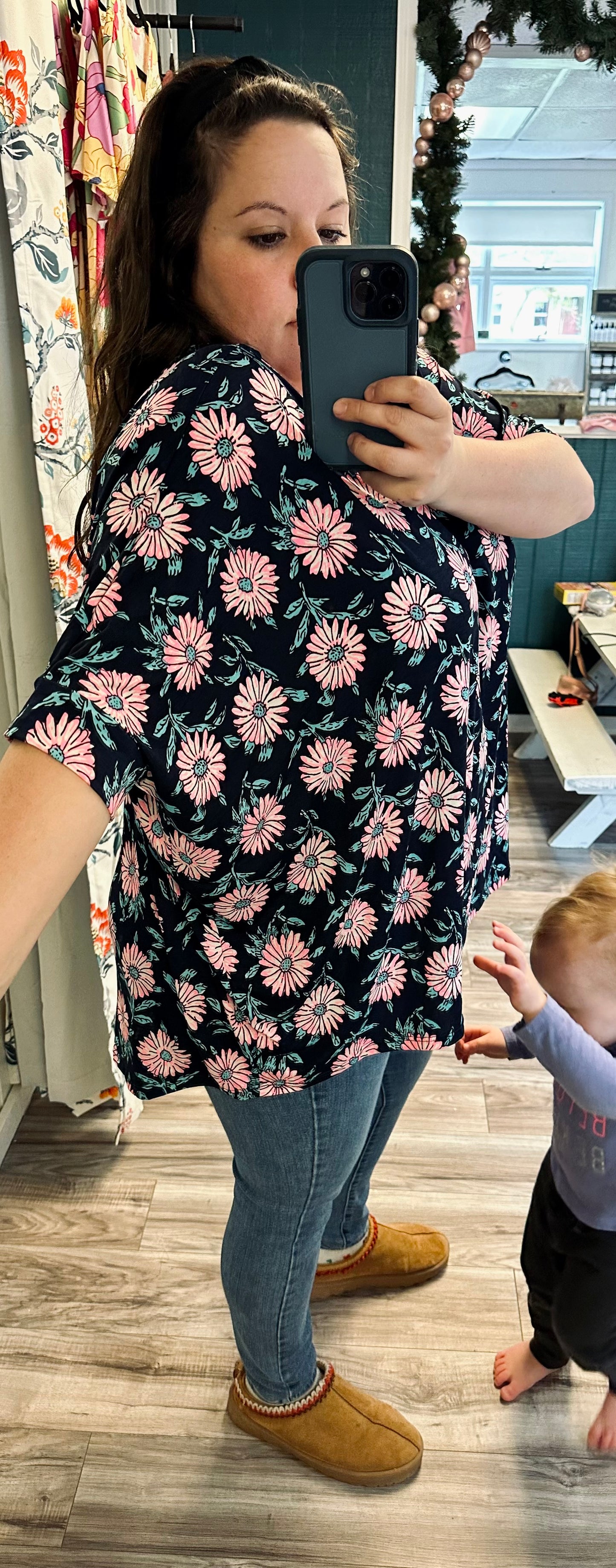 Oversized Navy Daisy Top