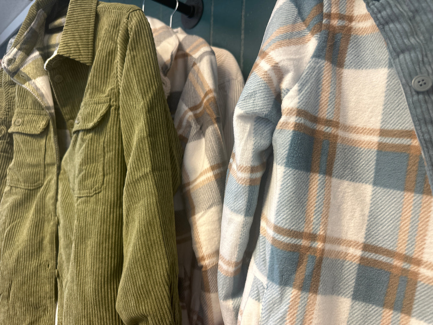 Corded reversible plaid shacket