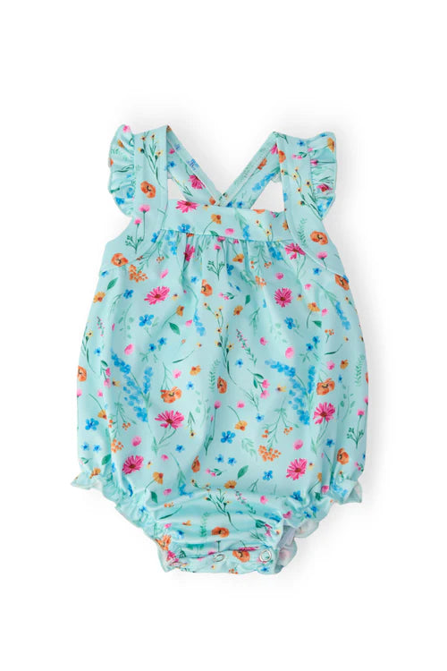 Light blue floral bubble romper