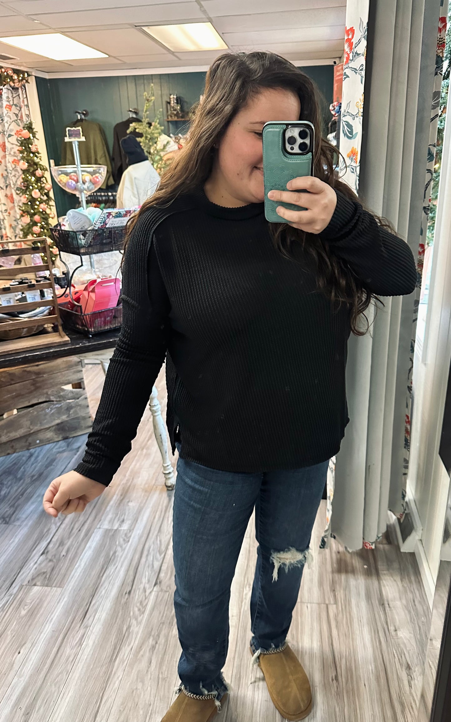 Ribbed contrast long sleeve top