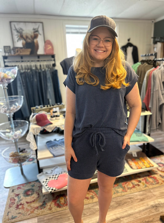 Navy way of life ribbed set