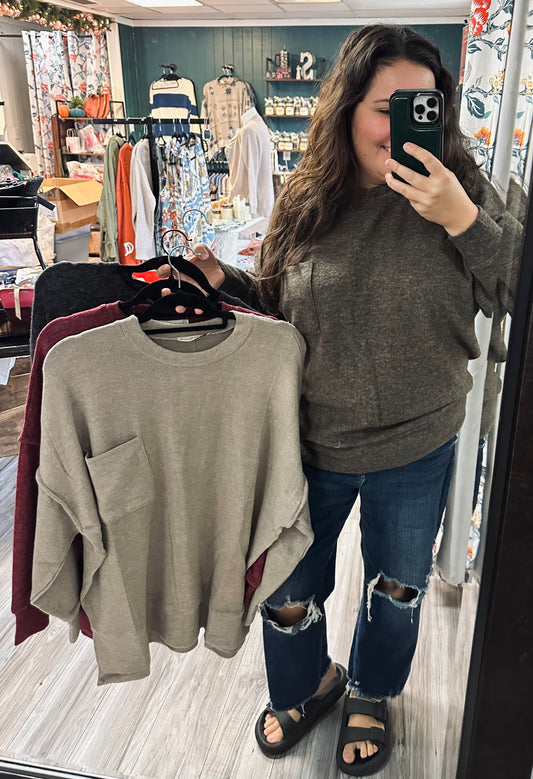 Brushed melange pocket sweater (4 colors)