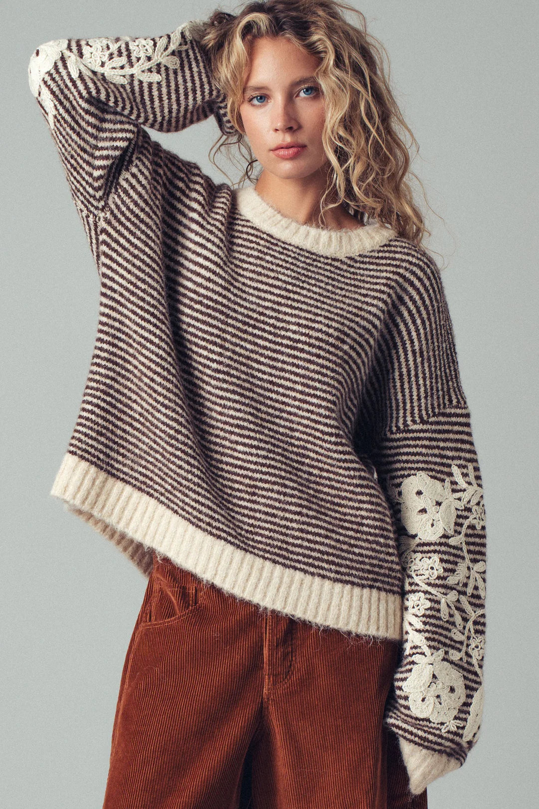 Vintage striped knit sleeve sweater