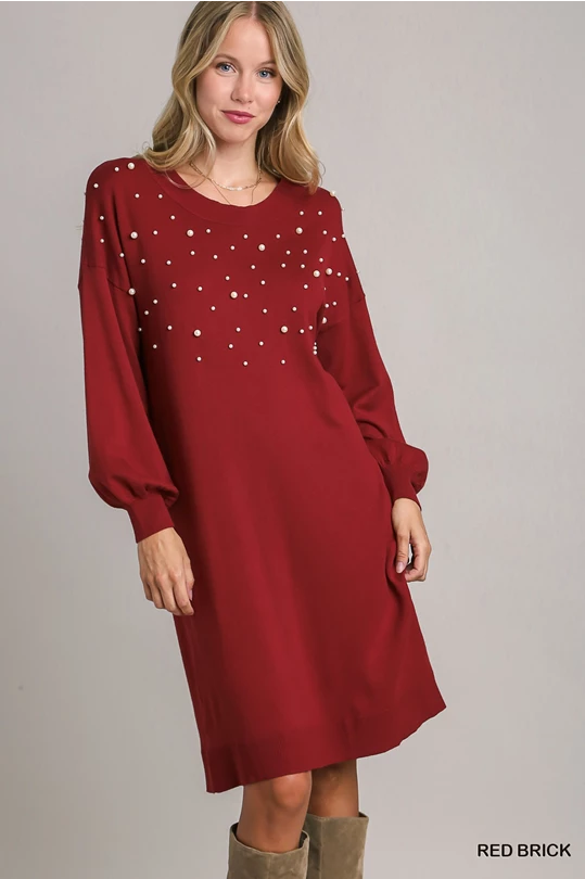 Pearl round neck sweater dress