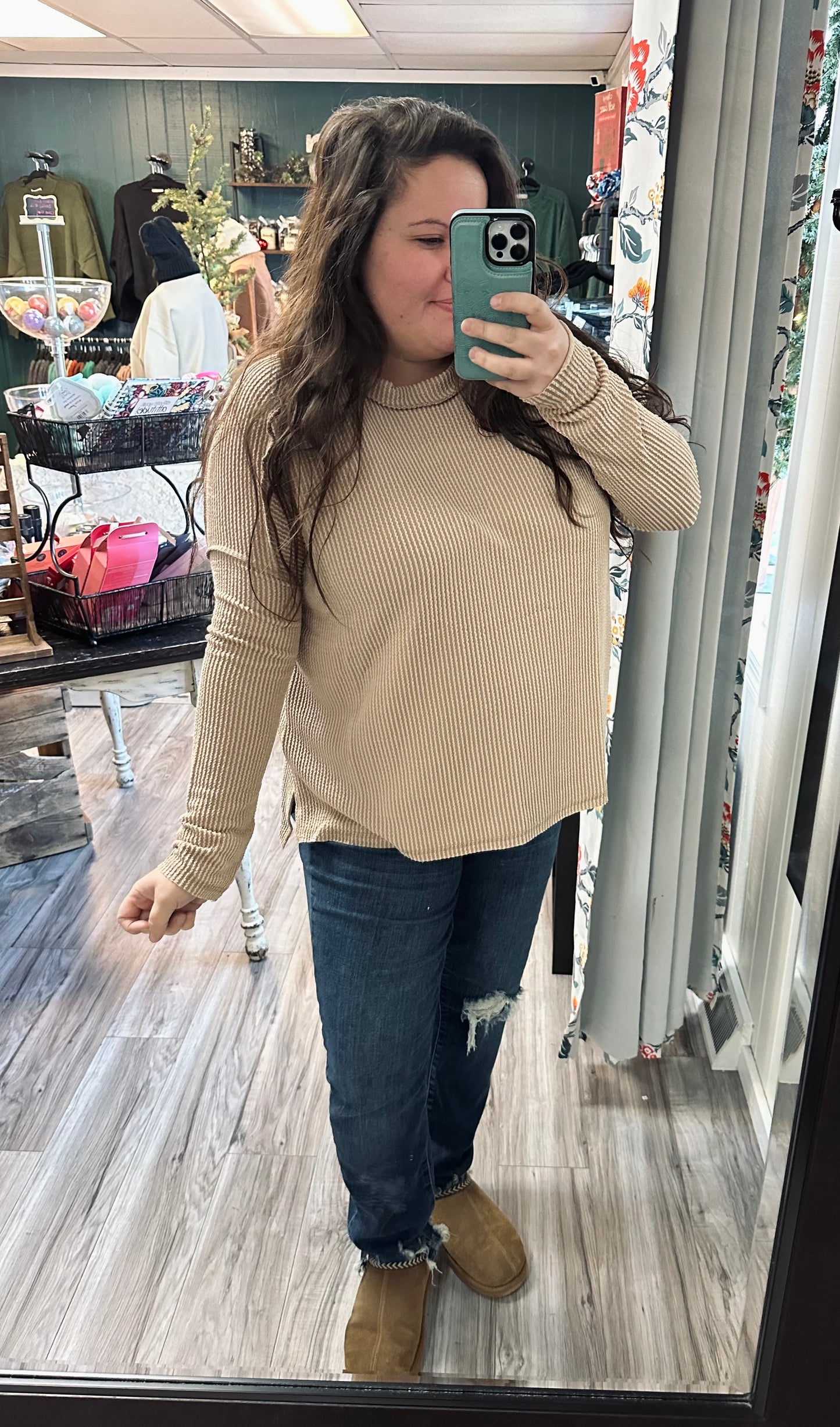 Ribbed contrast long sleeve top