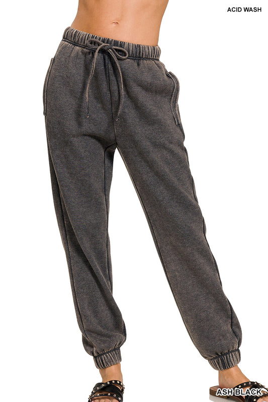 Mineral wash fleece joggers (2 colors)