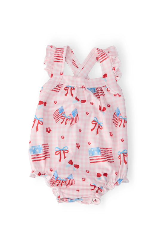 Flags & bow bubble romper
