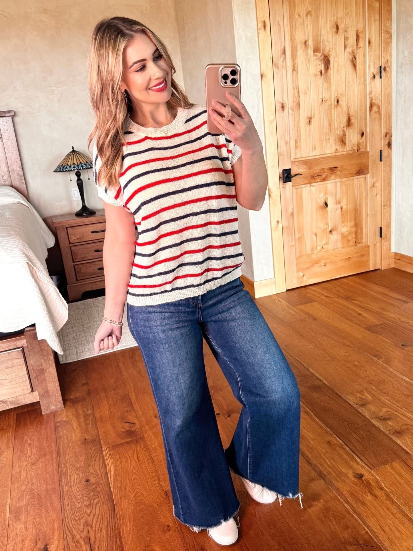 Red white & blue striped knit top