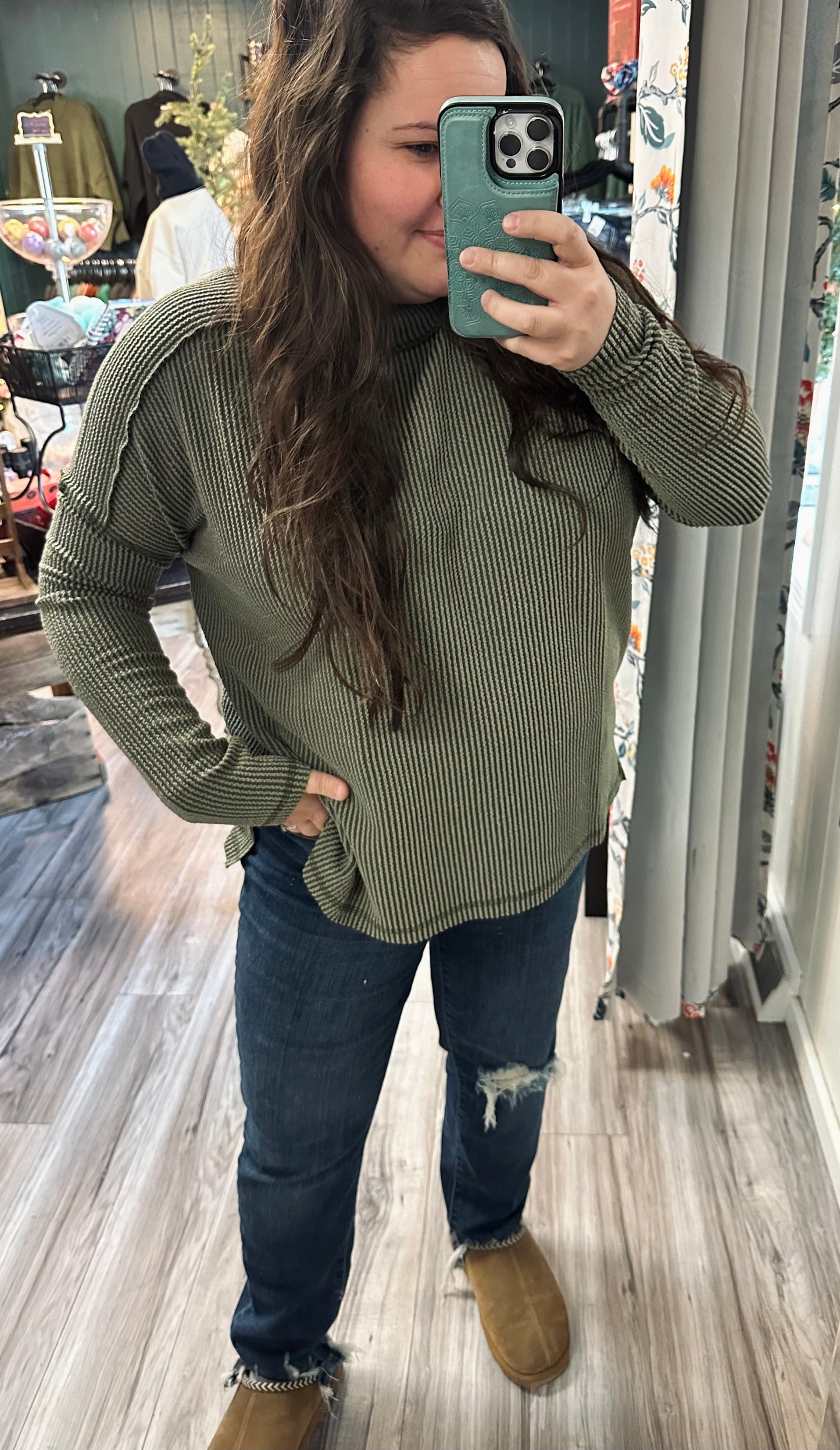 Ribbed contrast long sleeve top