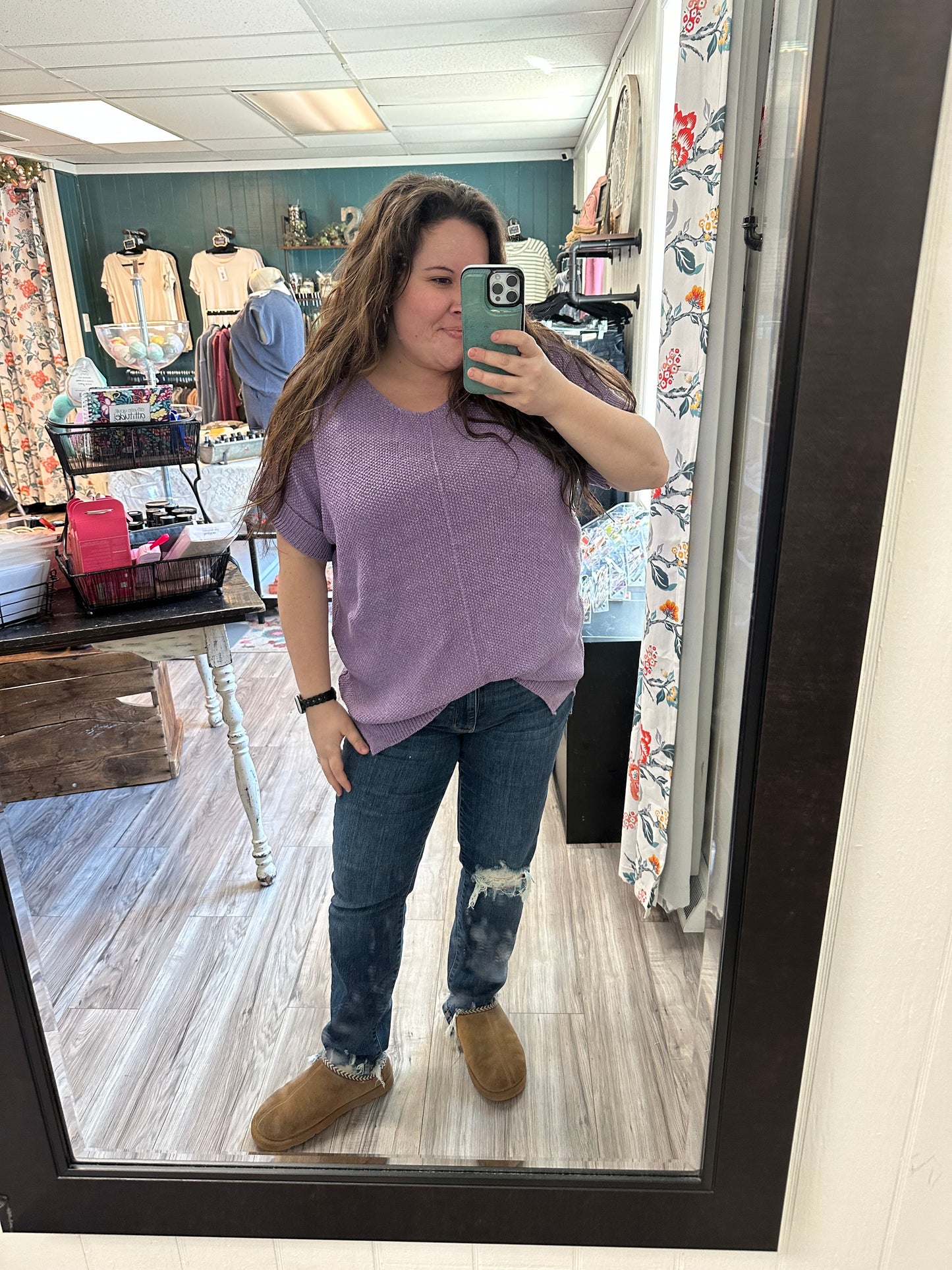 Lavender short sleeve sweater top